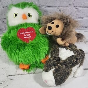 Puppets Lot Of 3 Green Owl Lion Bunny Storytelling Preschool Theater Plush